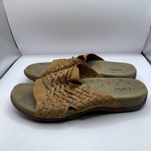 Taos Guru Woven Sandals Open Toe Slide Brown Leather Slip On Womens Size US 8